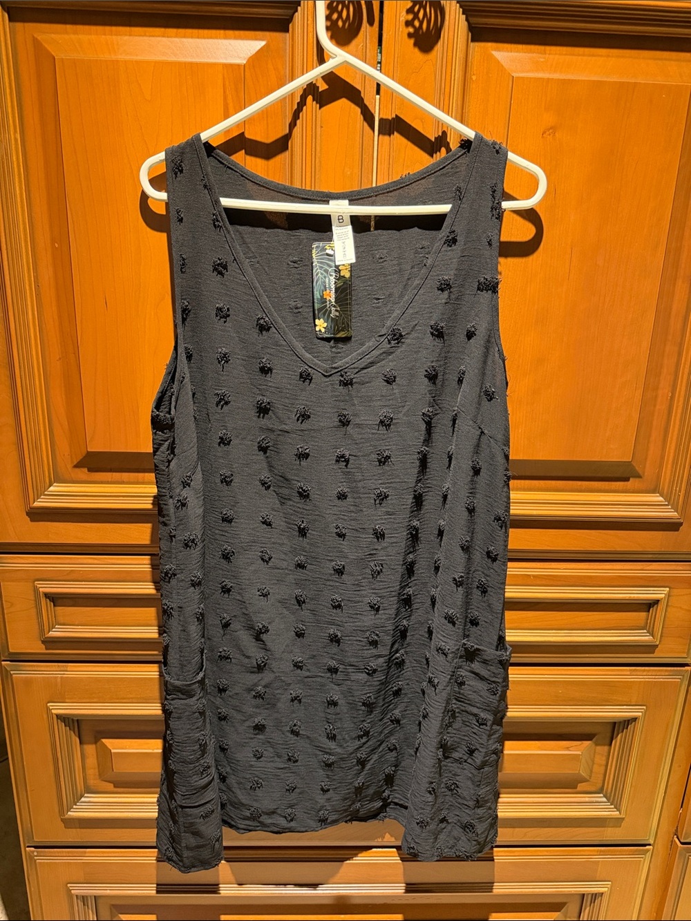 Black Textured Sleeveless V-Neck Mini Dress